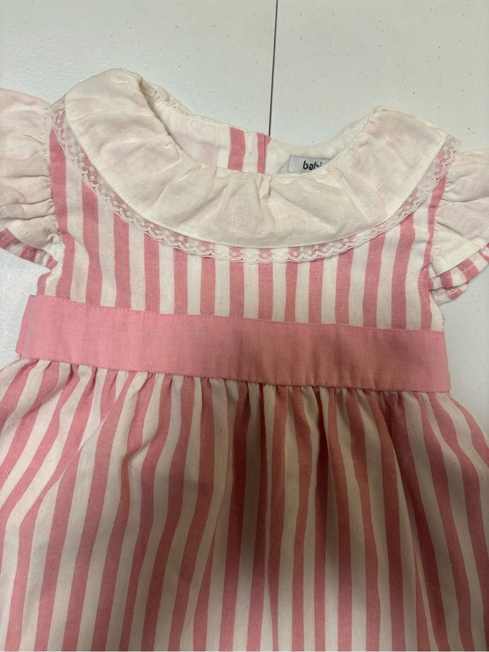 Babidu  Striped Pink Ruffle-Collar Girls' Formal Dress